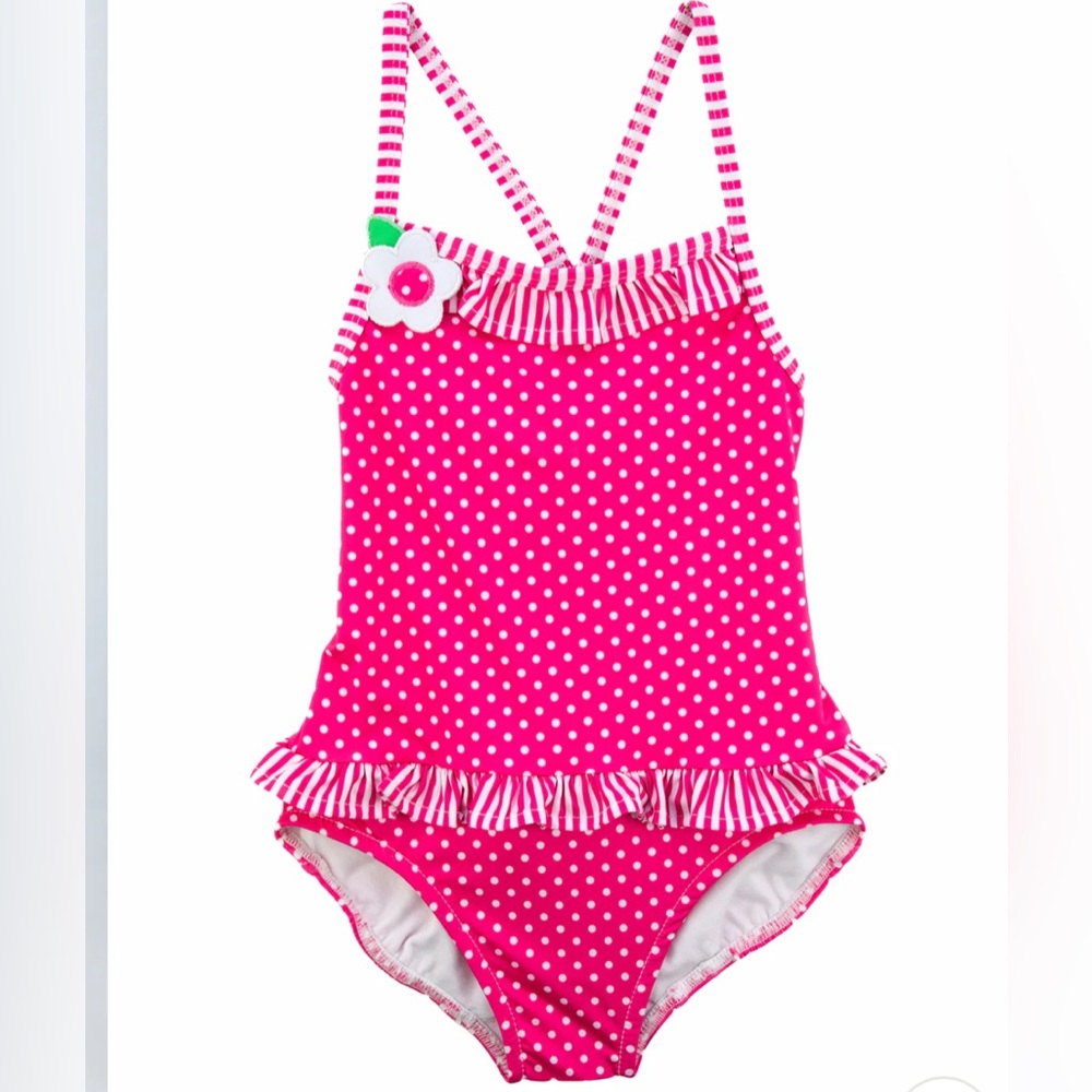 Florence Eiseman Polka Dot And Stripe Swimsuit With Flower